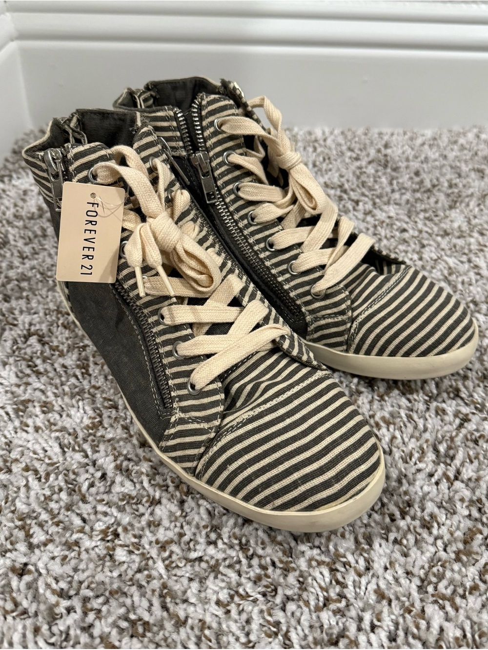 Forever 21 Black & Cream Striped High-Top Sneakers